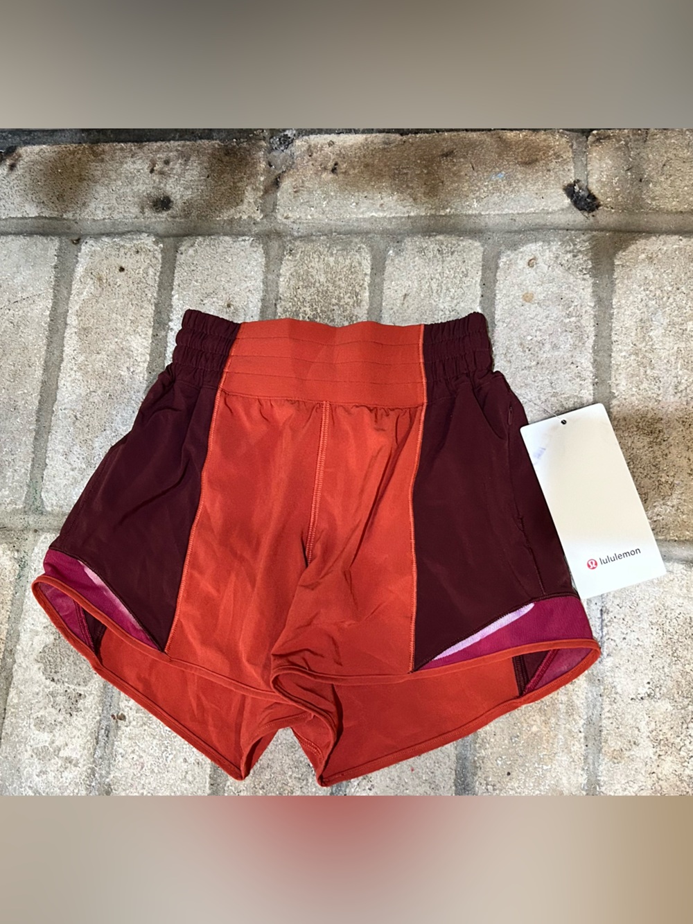 lululemon athletica Two-Tone Orange and Burgundy Athletic Shorts
